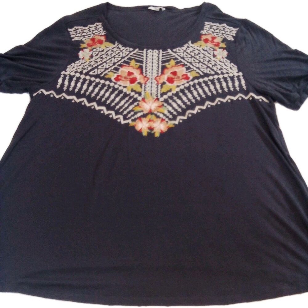 Women's Jodifl Gray Embroidery Blouse Size 2 XL